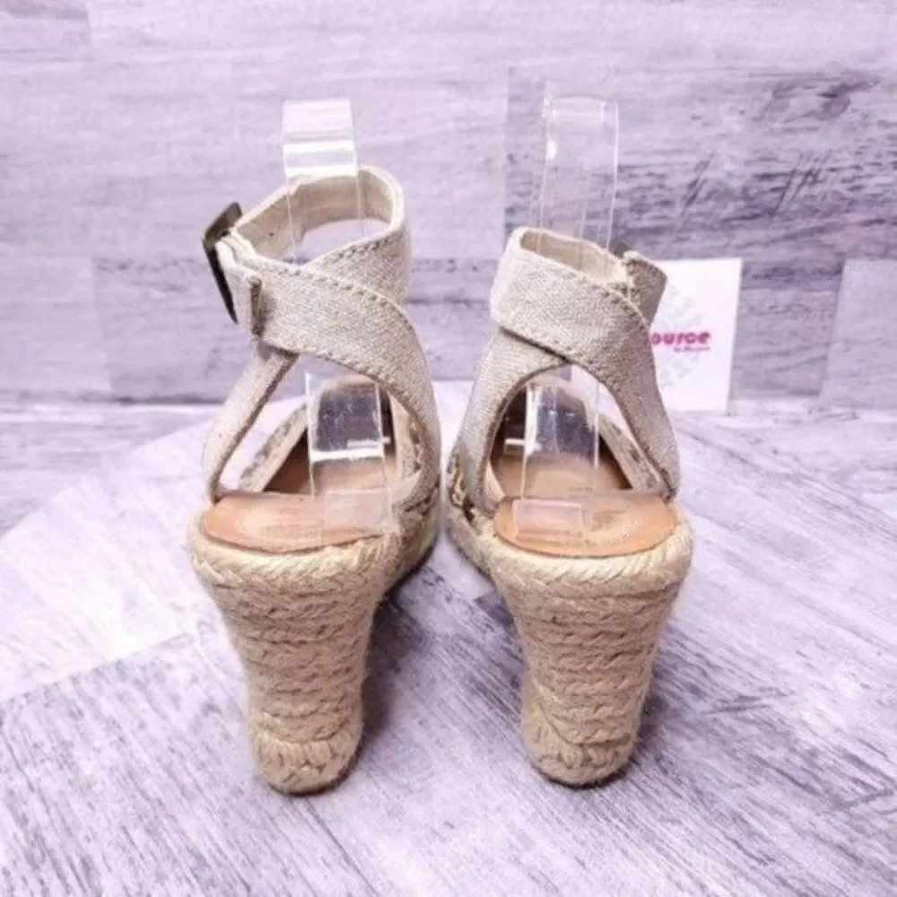 Apepazza Studded Ankle Wrap Espadrille Wedge Sandal Tan sz 38 Women's sz 8 - Picture 4 of 10